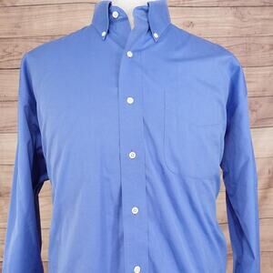 Jos A Bank Shirt Mens 17.5 35 Blue Traveler's Collection Button Down Long Sleeve